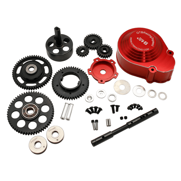 FLMLF RC Car Metal Casing 3 Speed Gear Transmission Kit Red for 1/5 HPI ROVAN KM Baja aja 5B 5T 5SC Buggy