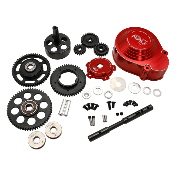 FLMLF RC Car Metal Casing 3 Speed Gear Transmission Kit Red for 1/5 HPI ROVAN KM Baja aja 5B 5T 5SC Buggy
