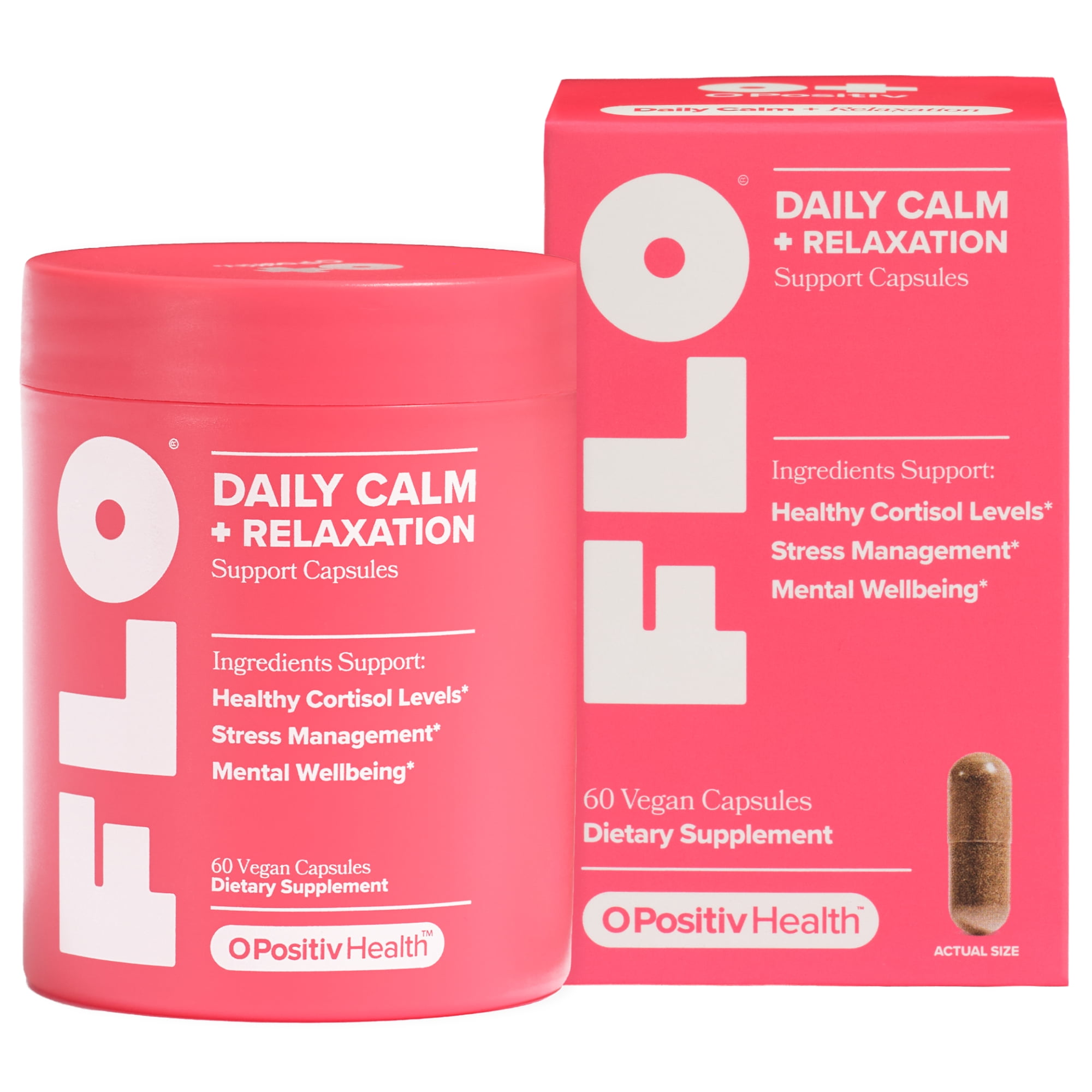O Positiv FLO Daily Calm + Relaxation Support Capsules for Stress Management, 60 Count