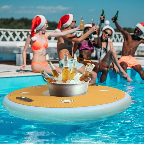 FLOAYANT Inflatable Floating Bar, 4FT Water Drink Bar with Ice Bucket Holder, Drink Holder Floats Raft, Family -friendly Water Entertainment for Swimming Pool/Beach/Lake