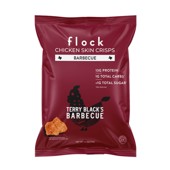 Flock Chicken Skin Crisps 2.5 oz Terry Black's BBQ in Plastic Bag