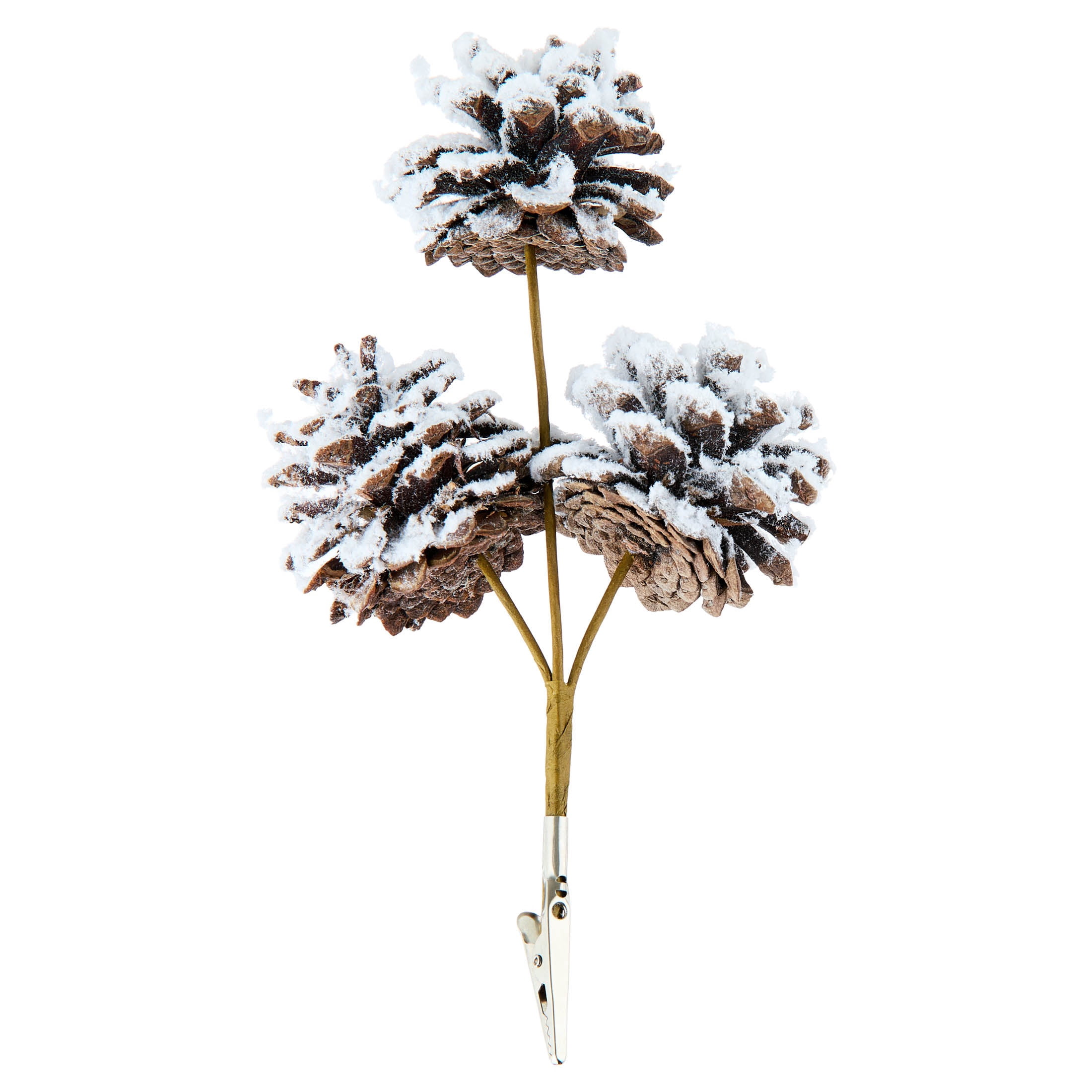 Brown and White Snow-Flocked Pinecone Christmas Clip Ornament, 9", by Holiday Time