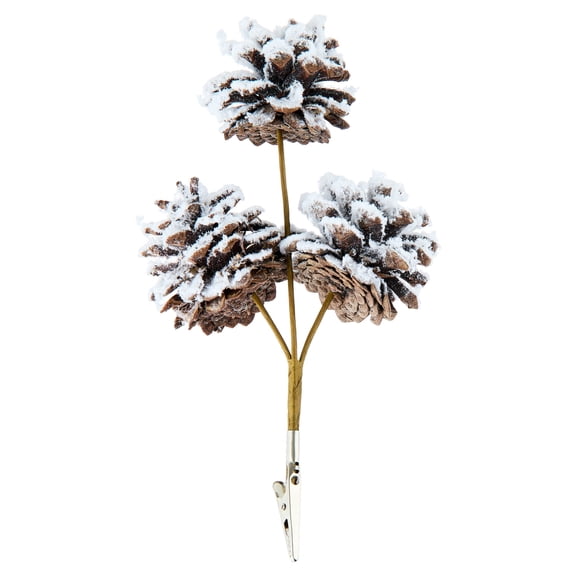 Brown and White Snow-Flocked Pinecone Christmas Clip Ornament, 9", by Holiday Time
