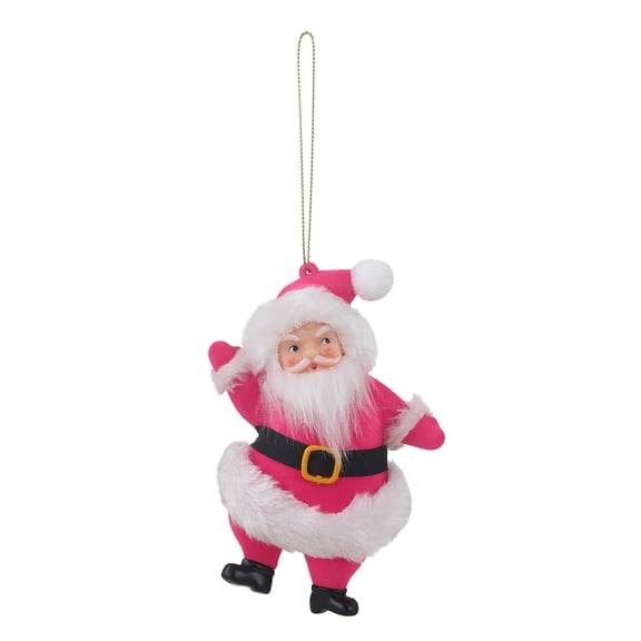 Mr. Christmas 5-inch Flocked Dancing Santa Ornament, Hot Pink