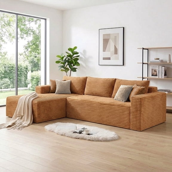 FLOGUOR 108″ L-Shaped Compression Sofa with Left Chaise, Bonless Couch Sectional Sofa with Deep Seat, High-Density Memory Foam, No Assembly Required
