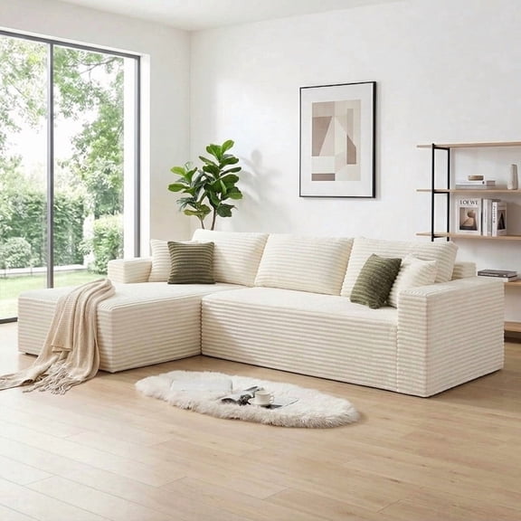 FLOGUOR 108″ L-Shaped Compression Sofa with Left Chaise, Bonless Couch Sectional Sofa with Deep Seat, High-Density Memory Foam, No Assembly Required