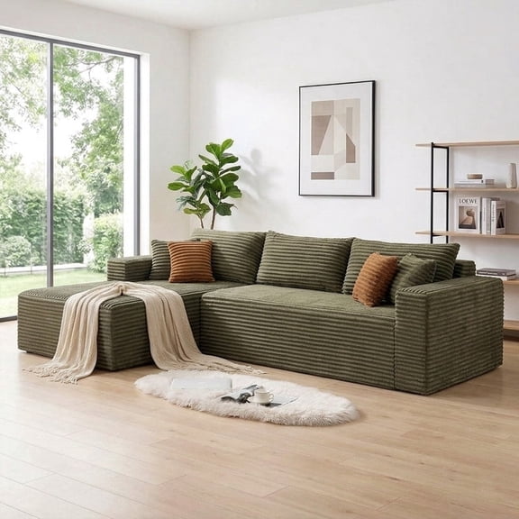 FLOGUOR 108″ L-Shaped Compression Sofa with Left Chaise, Bonless Couch Sectional Sofa with Deep Seat, High-Density Memory Foam, No Assembly Required