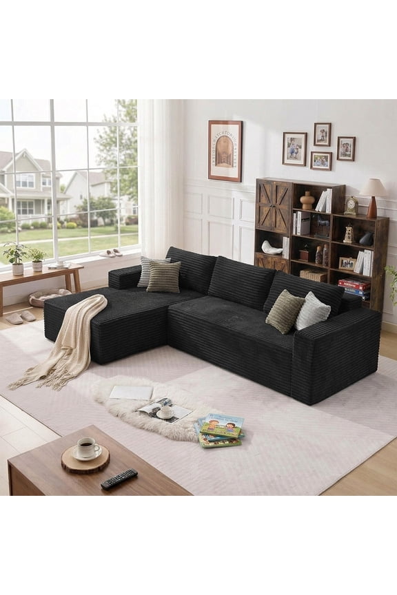 108″ L-Shaped Compression Sofa with Left Chaise, Bonless Couch Sectional Sofa with Deep Seat, High-Density Memory Foam, No Assembly Required