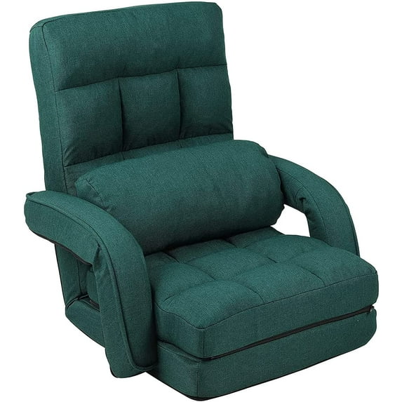 FLOGUOR 14-Position Adjustable Floor Chair, Chaise Lounge Indoor, Folding Lazy Sofa with Armrests and a Pillow Padded Adults Gaming Chairs for Living Room, Bedroom Factory Price (Green) 8803GN