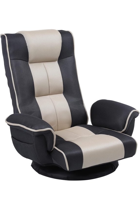 360 Swivel Gaming Floor Chair with Armrest Multi-Angle Folding Floor Chair Padded Backrest Lazy Sofa Lounge Chair for Living Room, Home Office QL201W-US-GR