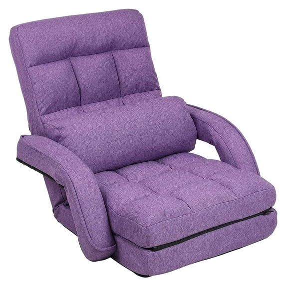 FLOGUOR 42-Position Adjustable Floor Chair, Chaise Lounge Indoor, Folding Lazy Sofa with Armrests and a Pillow Padded Adults Gaming Chairs for Living Room, Bedroom Factory Price (Purple) 8803PU