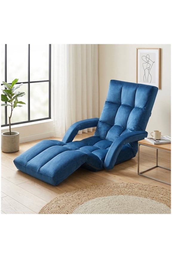 Adjustable Floor Chair with 14-Position Reclining Backrest, Folding Chaise Lounge Sofa with Armrests, Velvet Upholstered Floor Gaming Chair Multi-Position Lazy Sofa for Livin
