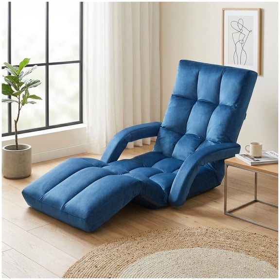 FLOGUOR Adjustable Floor Chair with 14-Position Reclining Backrest, Folding Chaise Lounge Sofa with Armrests, Velvet Upholstered Floor Gaming Chair Multi-Position Lazy Sofa for Livin