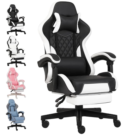 FLOGUOR Gaming Chair with Footrest, Ergonomic High Back Computer Chair,Reclining Video Game Chair with Lumbar Support, Headrest & Linkage Armrest,Racing Style Office Chair for Adults Teens