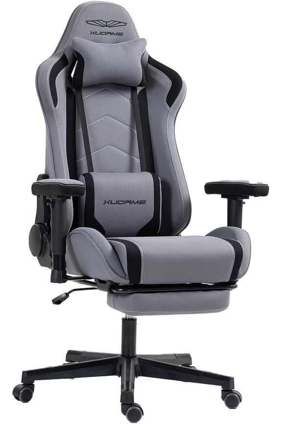 Gaming Chair, Linen Material, Breathable, Racing Style Office Chair with Footrest, Ergonomic High-Back Computer Chair, Height Adjustable, with 360°-Swivel Seat, for Office or Gaming, Gray