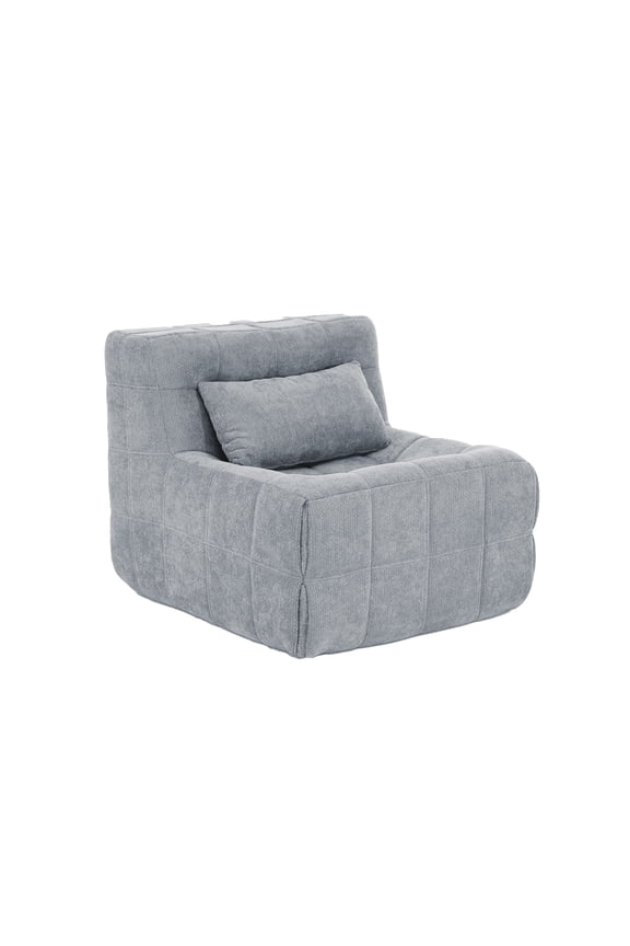 Single Floor Sofa Chair, Boneless Sofa Cloud Couch, Chenille Modular Accent Chair with High Resilience Sponge Armless Chair for Living Room Bedroom No Assembly Required Grey
