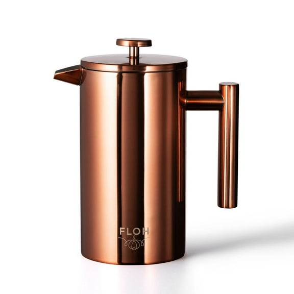 FLOH French Press Coffee & Tea 34 oz Stainless Steel Insulated, Rose Gold Copper