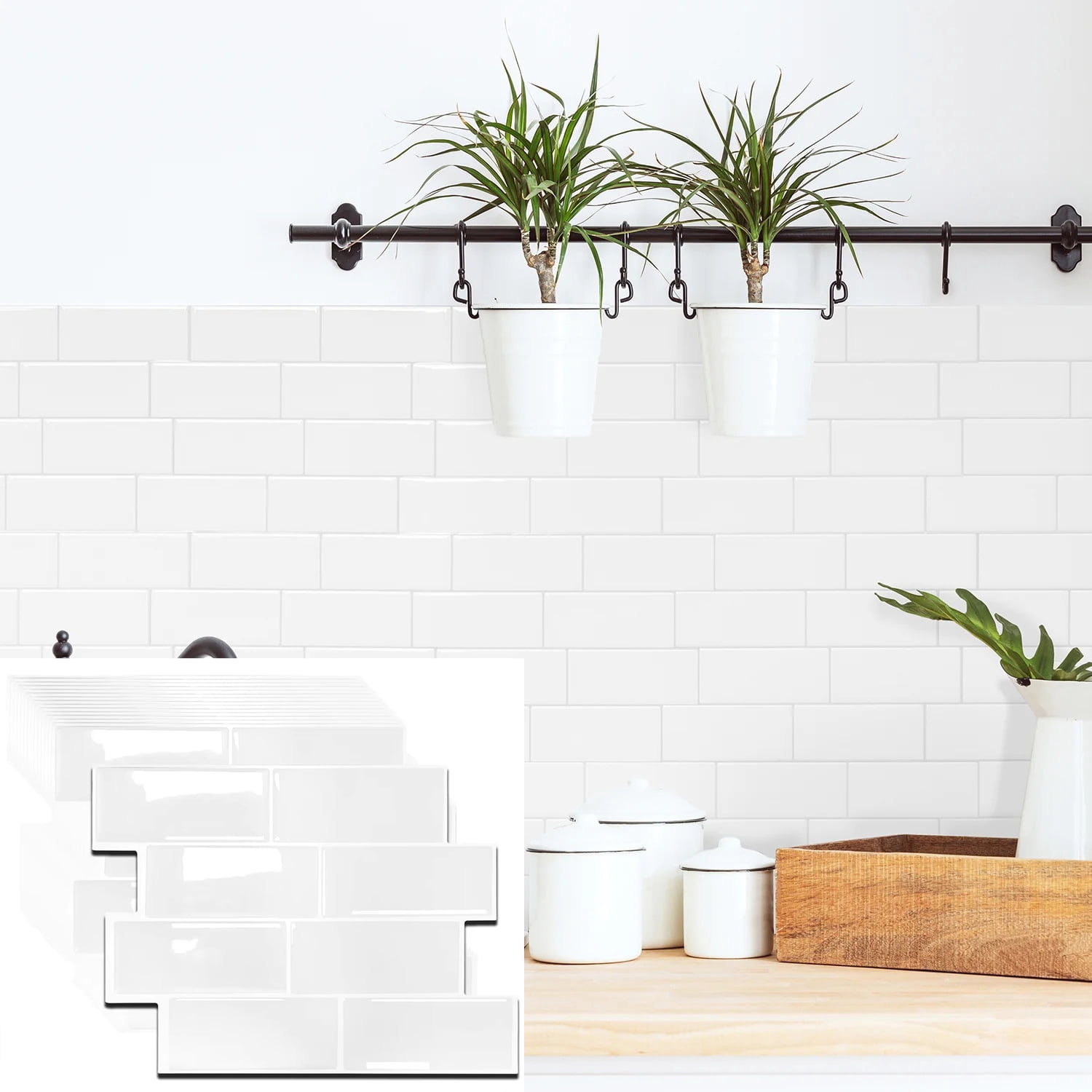 FLOLEOPA 20-Sheet Subway Tile Peel and Stick Backsplash, Self Adhesive Vinyl Wall Tiles, Stick on Backsplash for Kitchen and Bathroom