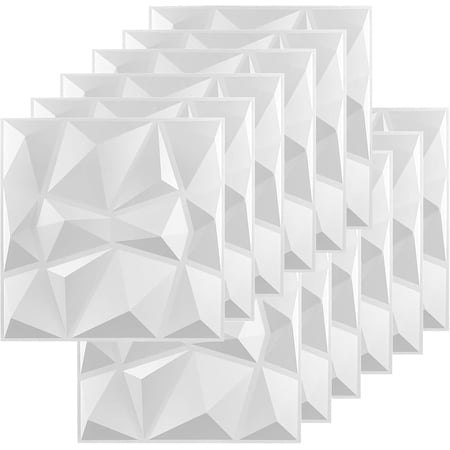 FLOLEOPA 30-Pack 3D Wall Panels 11.8"x11.8" White, Modern Diamond Textured Accent Wall Paneling for Gaming Living Room TV Wall Background