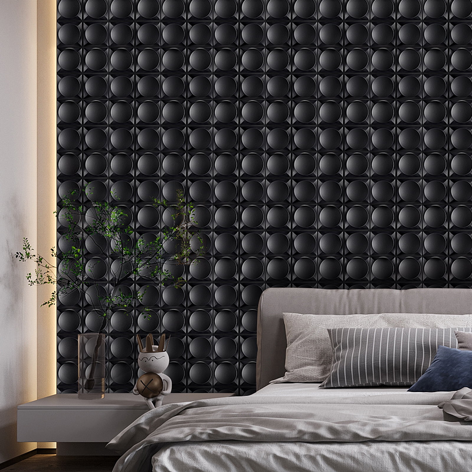 FLOLEOPA Textures 3D Wall Panels Black Design for Interior Wall Decor ...