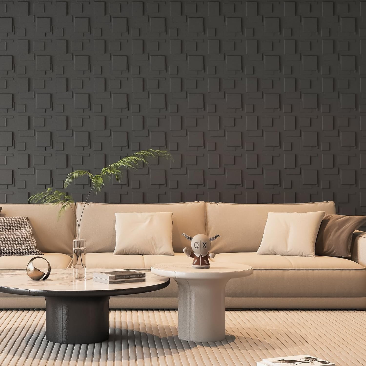 FLOLEOPA Textures 3D Wall Panels Black Design for Interior Wall Decor ...