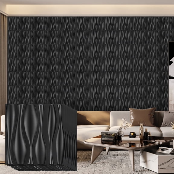 FLOLEOPA Black 11.8 in x 11.8 in, 0.8 mm, PVC Decorative Wall Panels, 20 Pieces