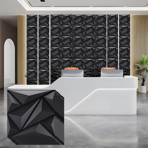 FLOLEOPA Textures 3D Wall Panels Black Design for Interior Wall Decor Pack of 30 Tiles 29 Sq Ft (PVC)