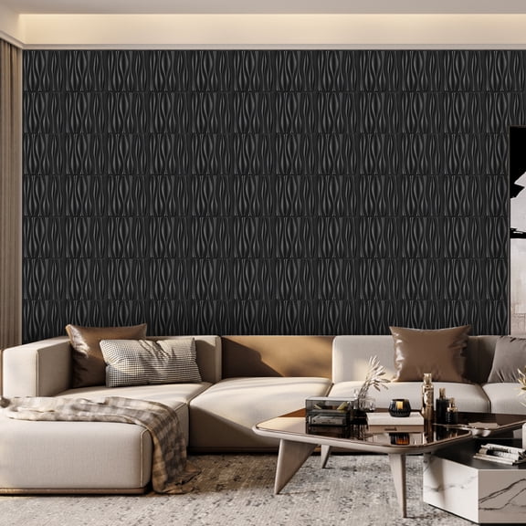 FLOLEOPA Textures 3D Wall Panels Black Design for Interior Wall Decor Pack of 30 Tiles 29 Sq Ft (PVC)