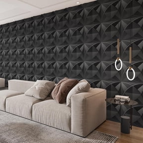 FLOLEOPA Textures 3D Wall Panels Black Design for Interior Wall Decor Pack of 30 Tiles 29 Sq Ft (PVC)