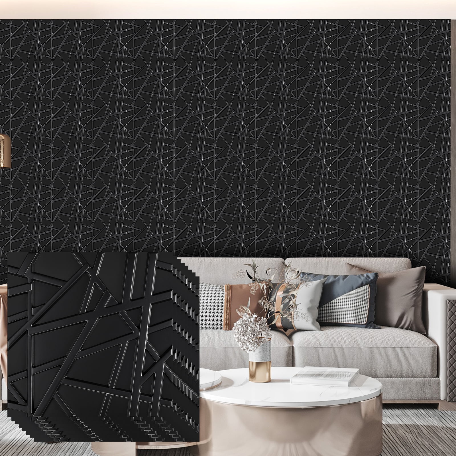 FLOLEOPA Textures 3D Wall Panels Black Design for Interior Wall Decor ...