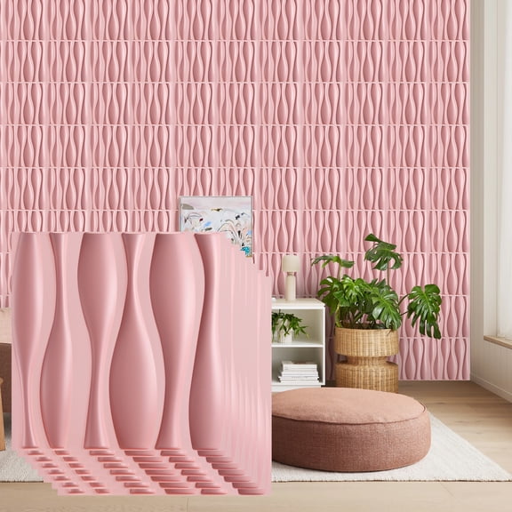 FLOLEOPA Textures 3D Wall Panels Pink Design for Interior Wall Decor Pack of 30 Tiles 29 Sq Ft (PVC)