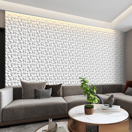 FLOLEOPA Textures 3D Wall Panels White Design for Interior Wall Decor Pack of 30 Tiles 29 Sq Ft (PVC)