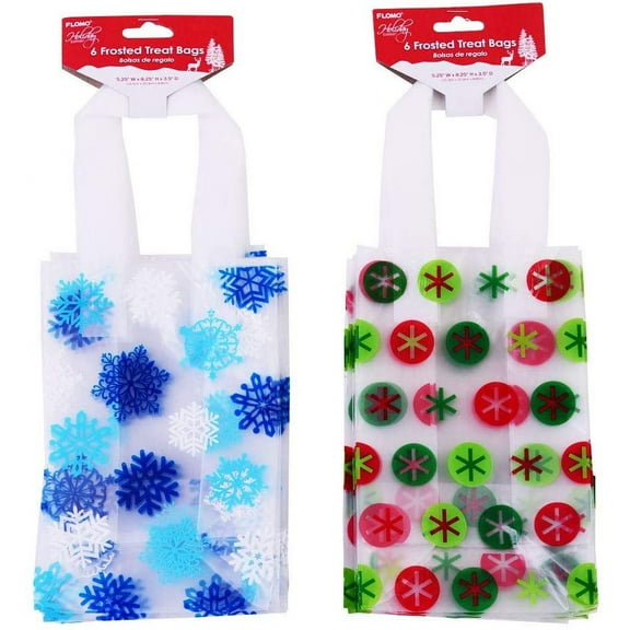 FLOMO Christmas/Holiday Food Safe Frosted Treat Bags; Snowflake & Ornament Styles (12 Bags)