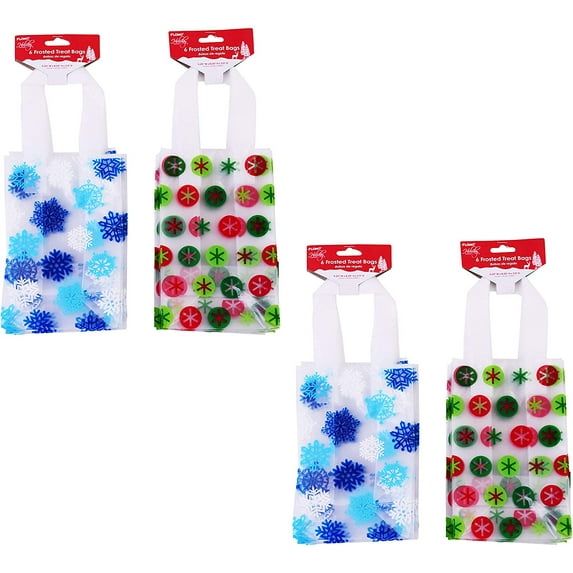 FLOMO Christmas/Holiday Food Safe Frosted Treat Bags; Snowflake & Ornament Styles (24 Bags)