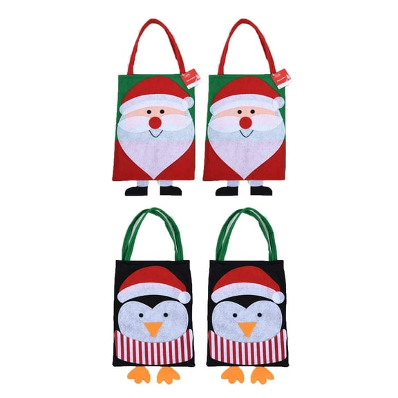 FLOMO Christmas Holiday Kids Children's Santa Penguin Large Tote Bags, 15.5" x 10" (4 Tote Bags)
