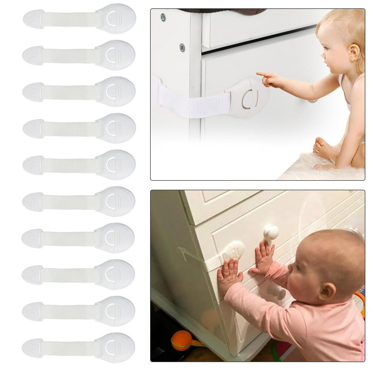 FLONOZZ 10 Pack Adjustable Baby Safety Locks Drawer Straps with Latches  White