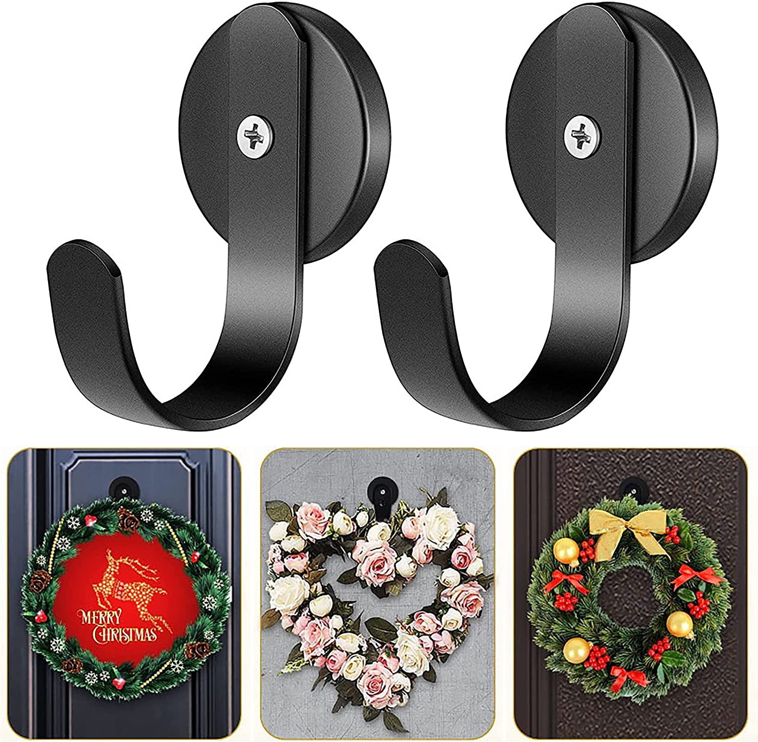 FLONOZZ Wreath Hanger, 2 Pcs Metal Door Wreath Holder for