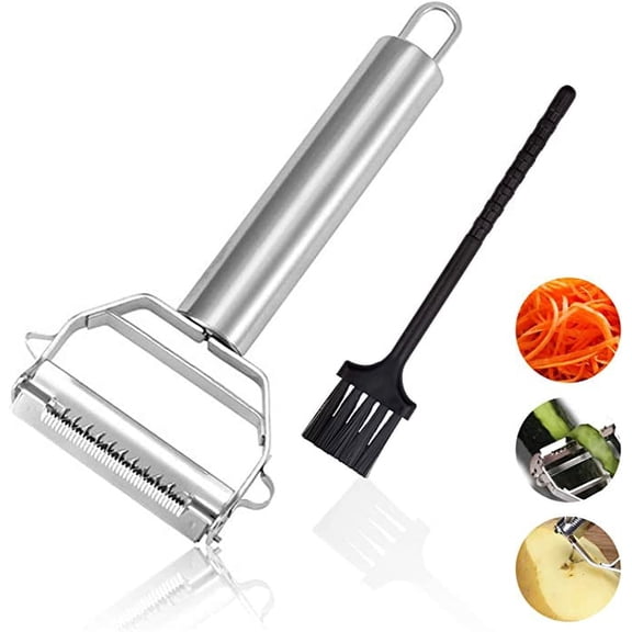 FLONOZZ Potato Peeler,Double Blade Stainless Steel Manual Peeler with Cleaning Brush for Fruit and Vegetable Peeling