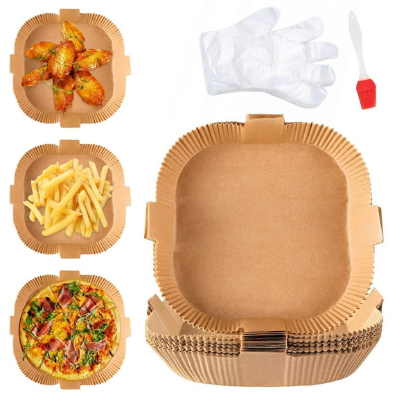 FLONOZZ Square Parchment Cooking Paper 50Pcs 7.9inch Air Fryer Liners Food Grade, Oil Proof
