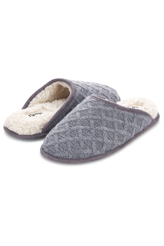 WOMENS ISABEL LATTICE KNIT SCUFF SLIPPERS SIZE WOMEN Medium (7-8) - GRAY