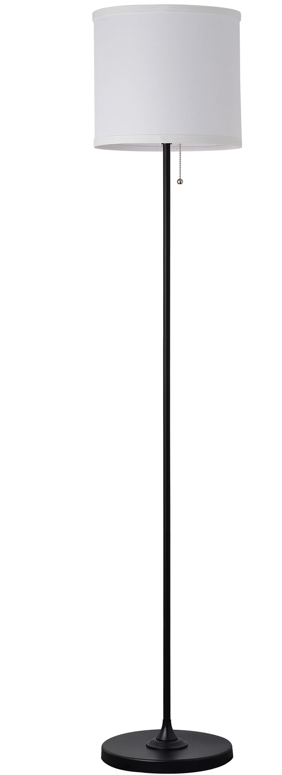 Mainstays 56.5 Inch Floor Lamp with White Fabric Shade, Black Finish, Modern Styling for Adult Use