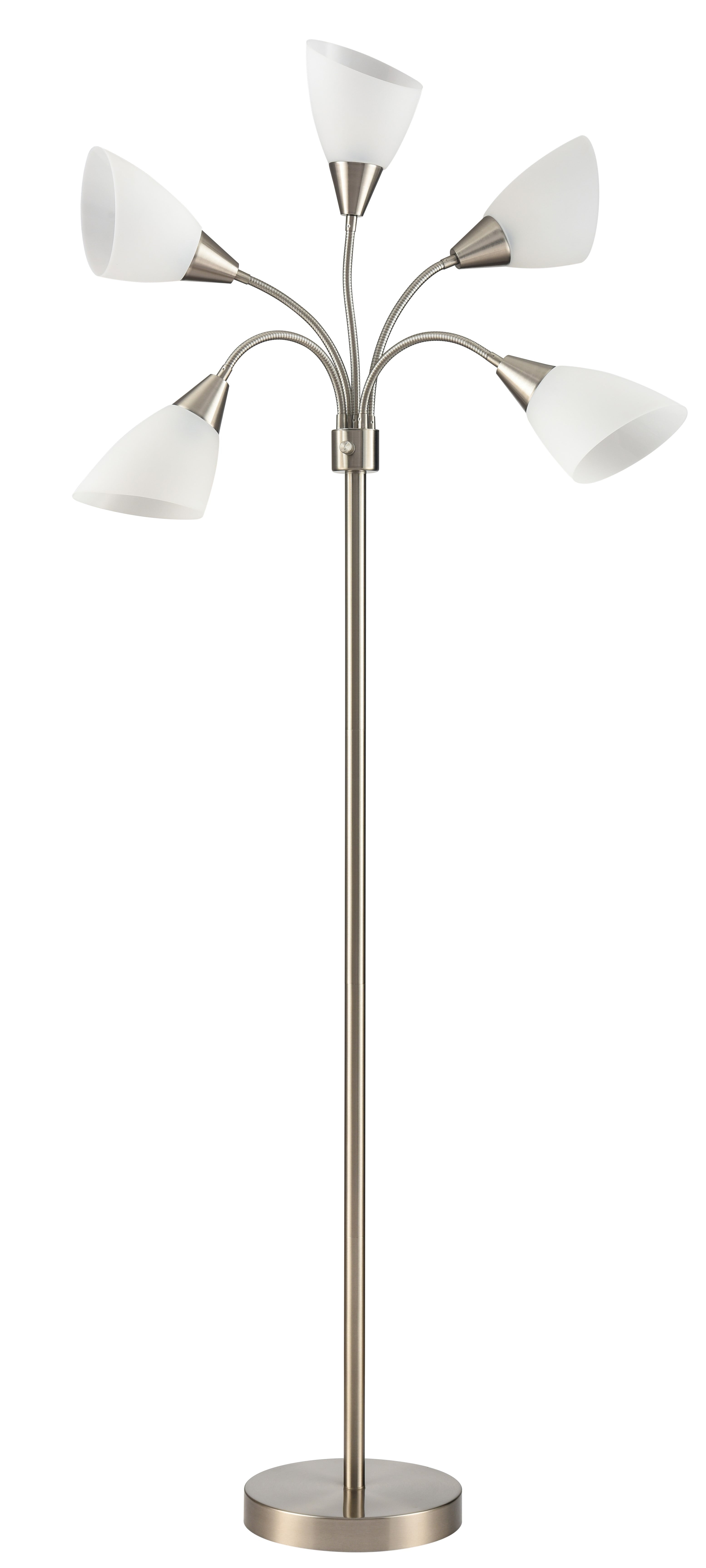 Simplee Adesso 67" Brushed Steel Adjustable 5 Light Floor Lamp with Flex Arms