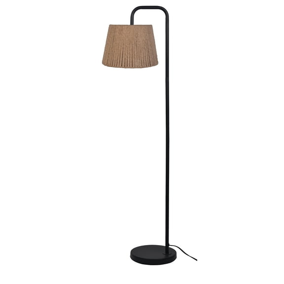 Mainstays Black Metal Floor Lamp with Natural Rope Shade for Office and Dorms