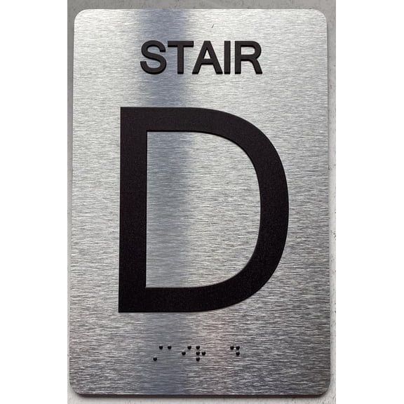 FLOOR NUMBER SIGN WITH RAISED LETTERS/IMAGE & GRADE 2 BRAILLE - INCLUDES RED ADHESIVE PAD FOR EASY INSTALLATION (6" W X 9" H,BRUSHED ALUMINUM/SILVER) - THE PARK AVE LINE (STAIR D)