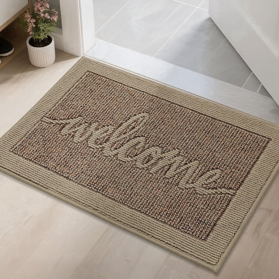 FLOORHUG 20" x 32" Modern Doormat, Non-Slip Welcome Rug, Machine Washable, Beige