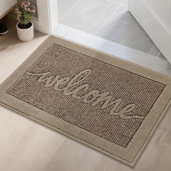 FLOORHUG 20" x 32" Modern Doormat, Non-Slip Welcome Rug, Machine Washable, Beige