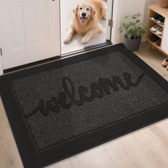FLOORHUG 32" x 48" Modern Doormat, Non-Slip Welcome Rug, Machine Washable, Black