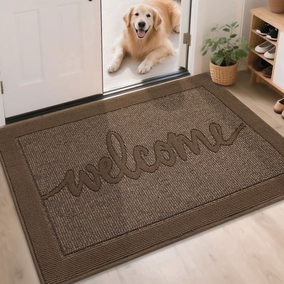 FLOORHUG 32" x 48" Modern Doormat, Non-Slip Welcome Rug, Machine Washable, Brown