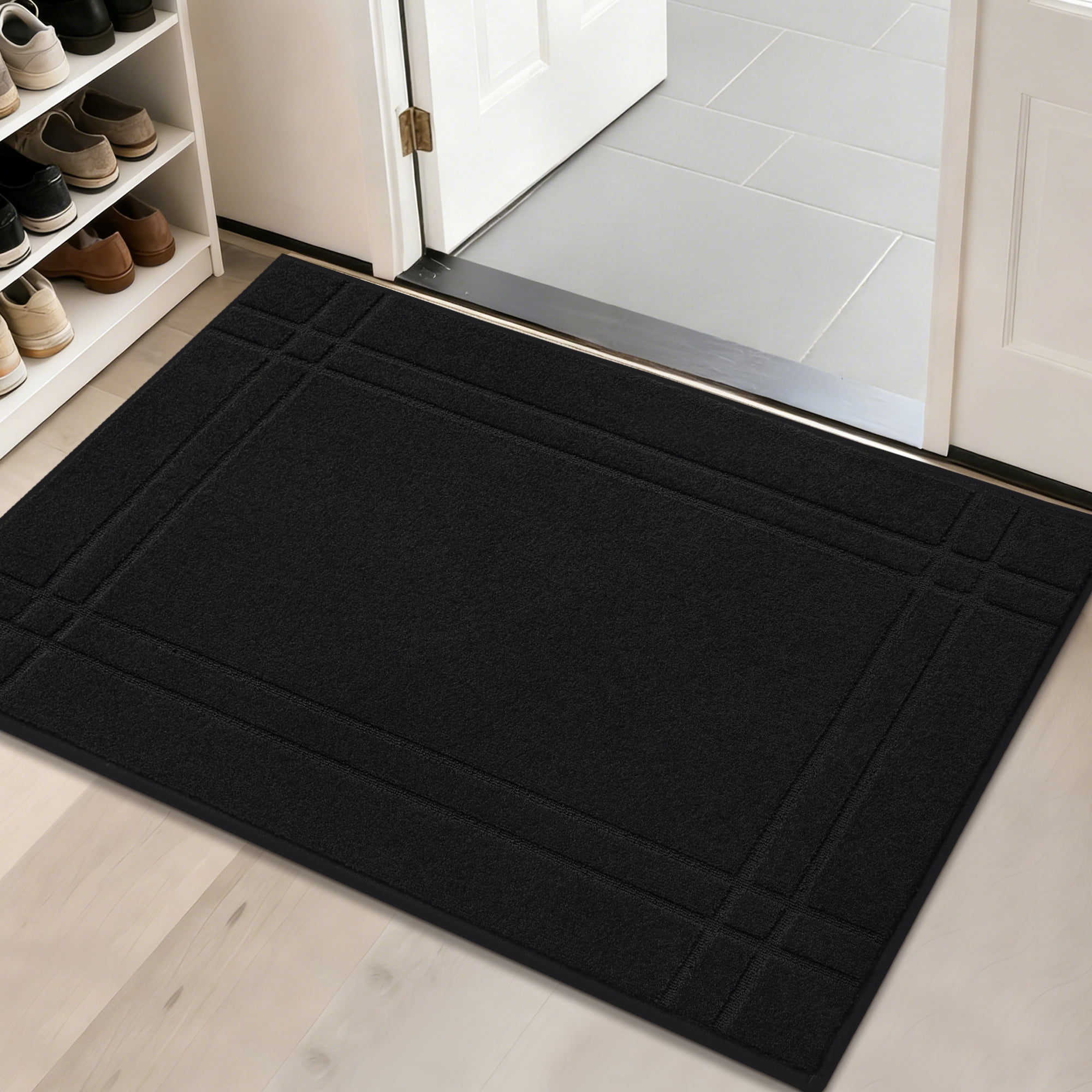 FLOORHUG Indoor Doormat, 32"x 48" Non-Slip Entry Mat, Absorbent Dirt-Resistant Door Mat, Machine Washable, Floor Mat for Front Door, Dog Door Mat, Black