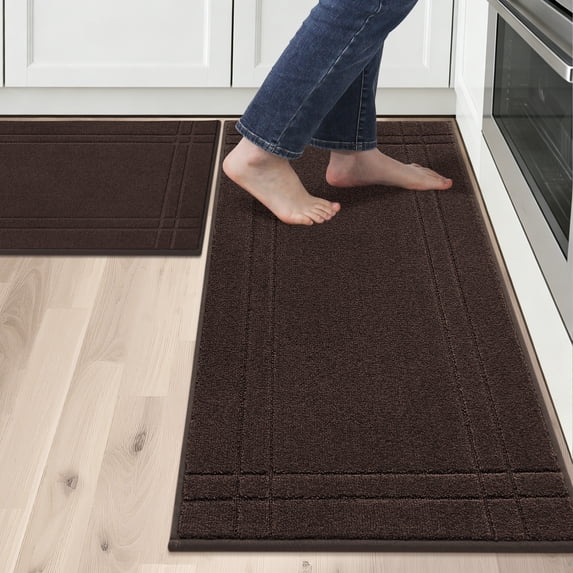 FLOORHUG Non-Slip Kitchen Mats, Absorbent Floor Mat Set of 2, Washable Floor Mat, Soft Comfort Floor Mat for Kitchen, Bathroom, Laundry Room, Bedroom, 20"x 32"+ 20"x 48", Brown